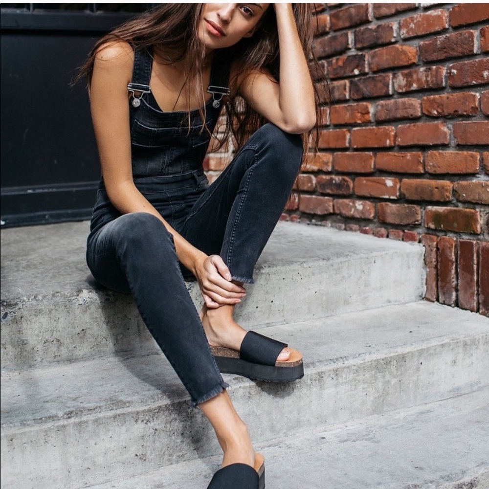 Free People Black Lexden Denim Overalls